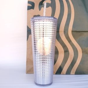 STARBUCKS Silver Grid Disco Ball Cold Tumbler